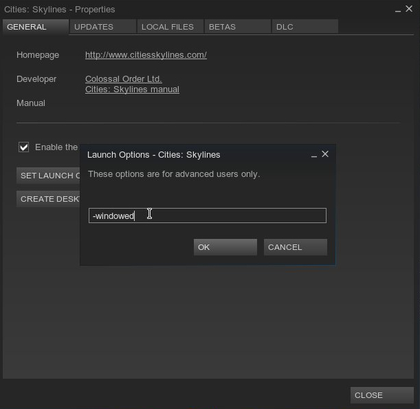 Cities: Skylines settings in Steam for Linux